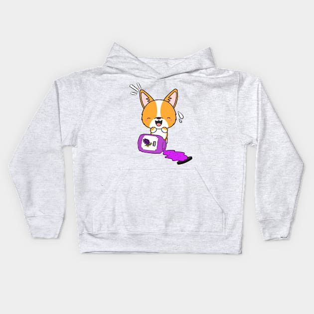 Naughty Corgi Spills a jar of grape jam! Kids Hoodie by Pet Station